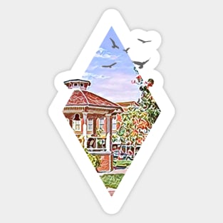 Town Square at Spring - Digital Art - Diamond Frame - Black - Gilmore Sticker